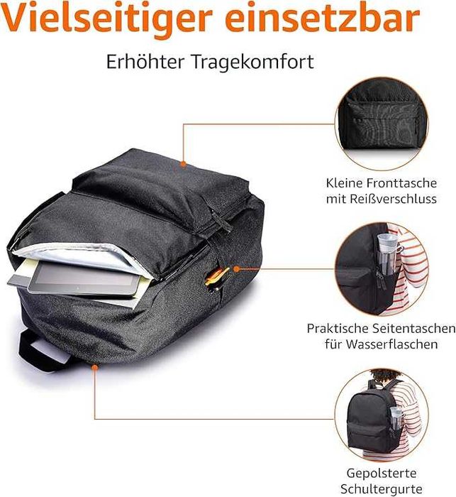 Rucsac 31x15x40 cm, negru, Amazon Basics