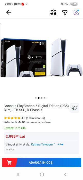 PlayStation 5 Digital Edition 1Tb + Controller in stare perfecta de funcționare