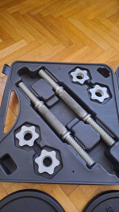 Kit de gantere cu greutate reglabila + 4 discuri 5kg fiecare