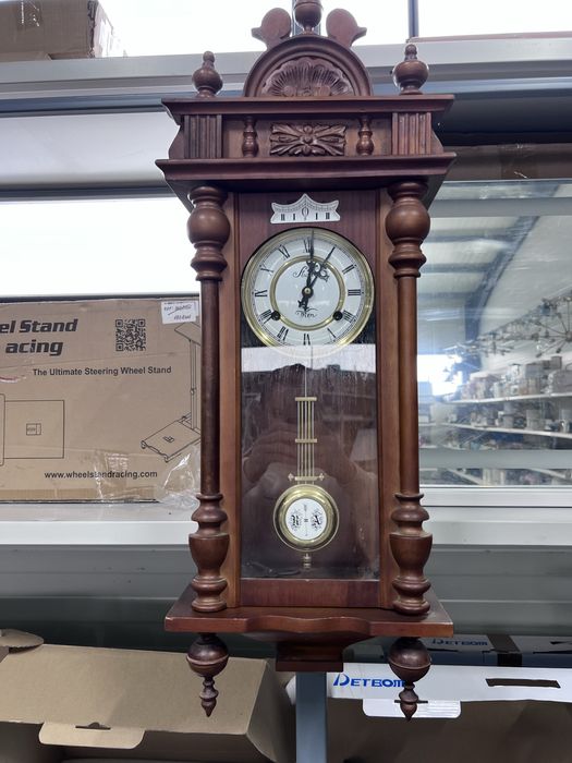 Ceas de perete cu pendul, mecanism mecanic original, lemn masiv de nuc