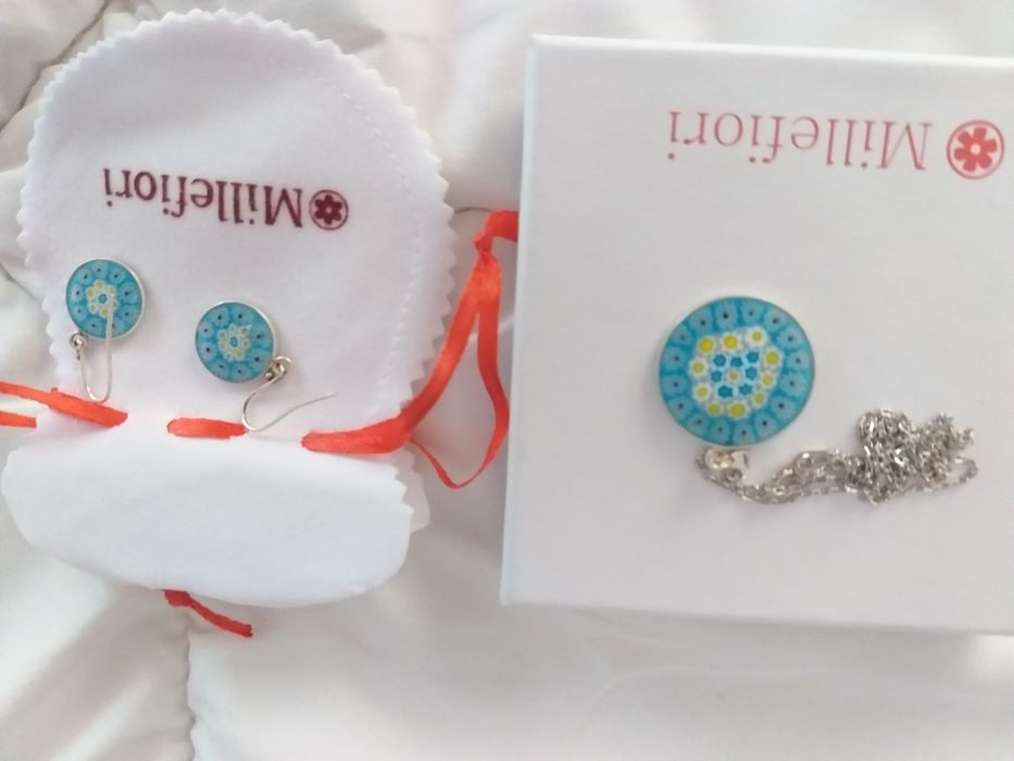 Set cercei + lantic cu pandativ argint Millefiori
