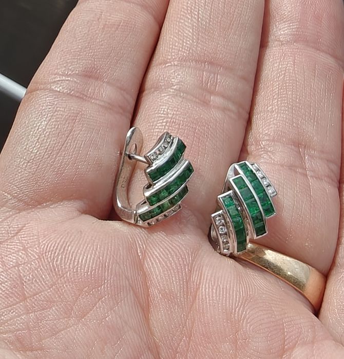 Cercei aur 18k smaralde diamante certificat