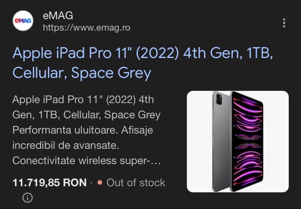  Apple iPad Pro 4th Gen 1TB Wi-Fi + Cellular 5G Nou - Sigilat 