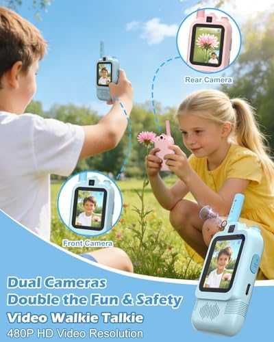 Уоки-токи с видео за деца 1900ft обхват, удароустойчиви, синьо/розово