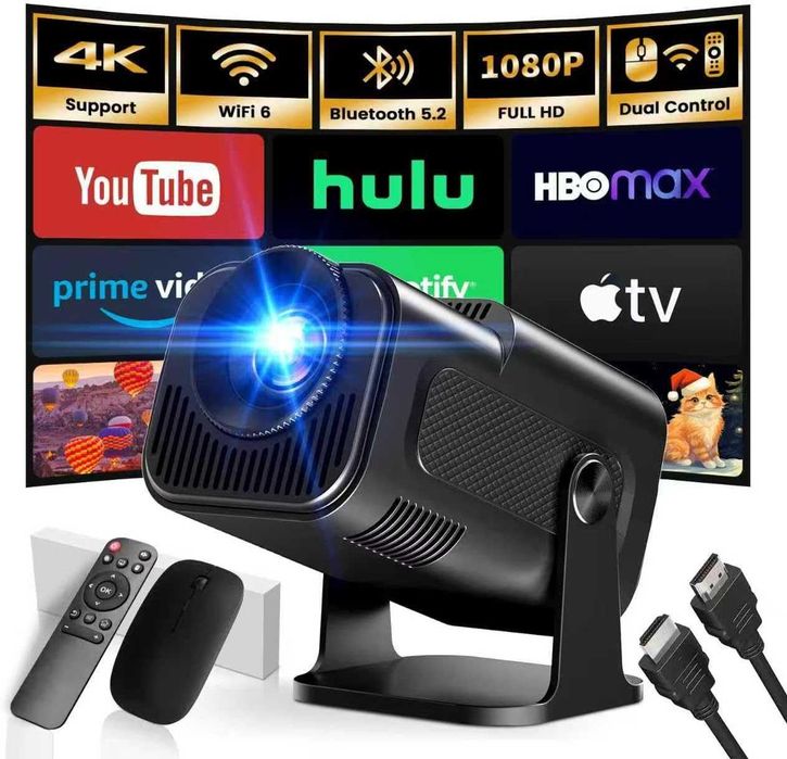 Мини проектор 1080P FHD 4K, преносим, с WiFi и Bluetooth