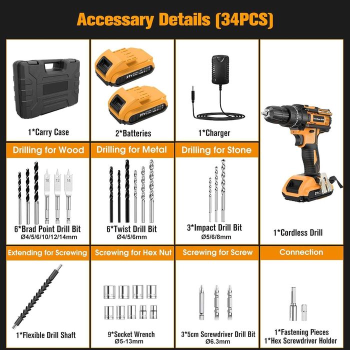 Мощен акумулаторен винтоверт JYGMPRO 21 V