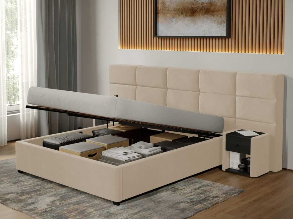 Pat tapitat Cico rabatabil 287x114 C2 din piele/stofa Bej Falcone 102