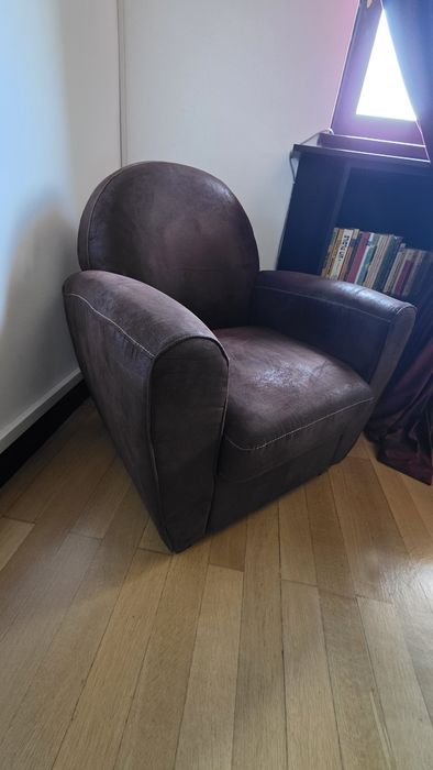 Fotoliu Club Art Deco, imitație piele îmbătrânită maro