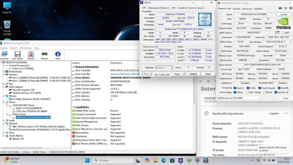 GAMING Clevo N170RF1 i7 16GB 256GB SSD 1TB HDD GTX 965m 4GB