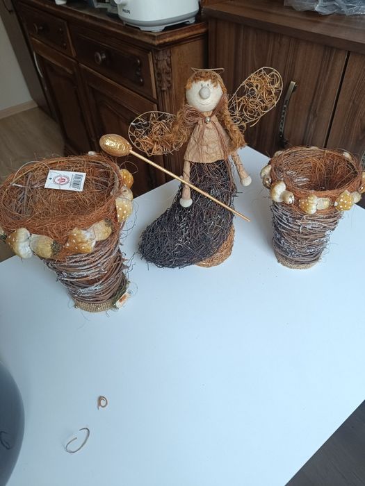 Набор ручной работы из джута — ангел и вазочки