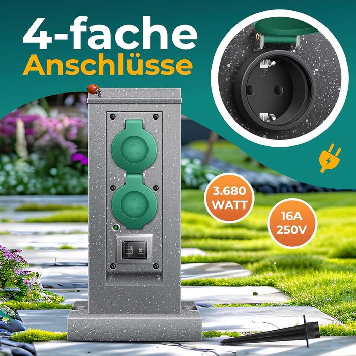 Градински контакт с колона със сензор за здрач, пластмасов разклонител