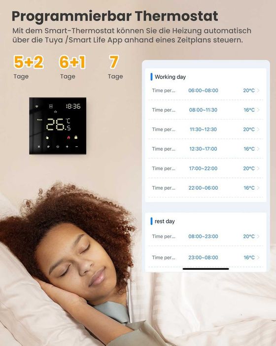 Termostat MIUCDA WiFi Smart Programabil Pentru Incalzire Pardoseala Si Centrala Compatibil Tuya Alexa Google Negru