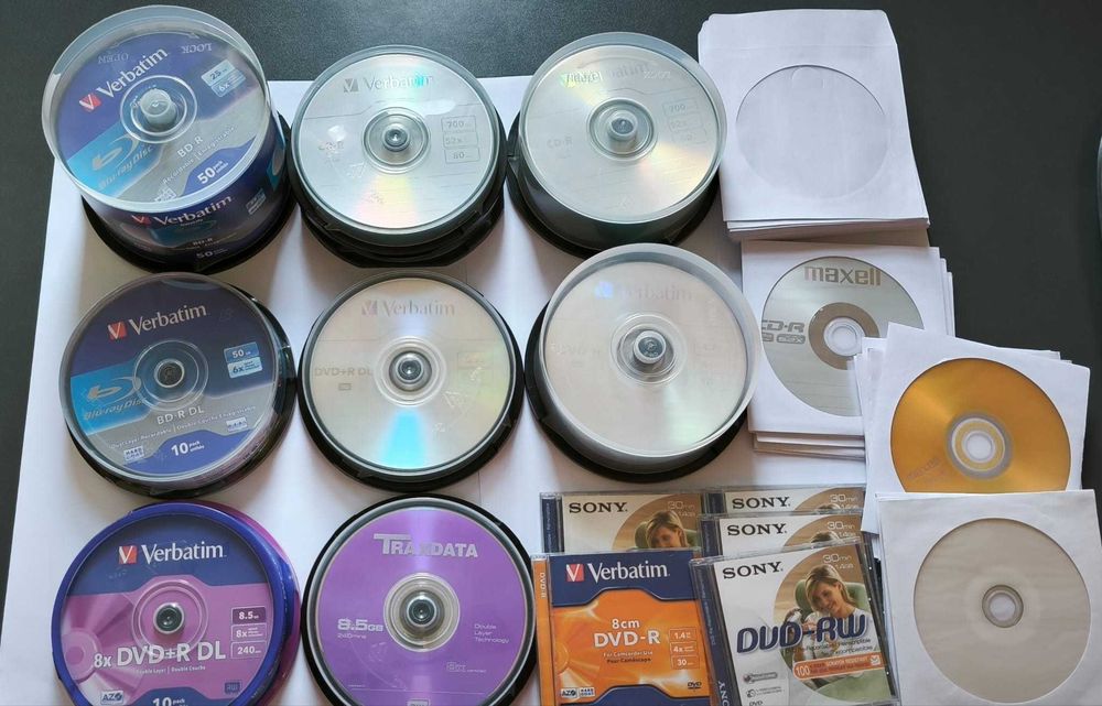 Lot discuri optice noi CD-R, DVD, DVD-DL, Blu-ray 25/50 GB, MiniDVD