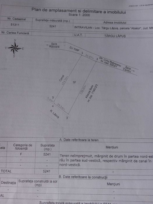 Intravilan Rebreanu. Loc casa Targu Lapus