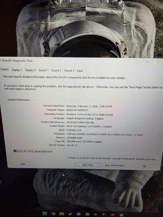 Laptop de gaming Asus TUF F15  i5 11400H RTX 3050 32GB ram