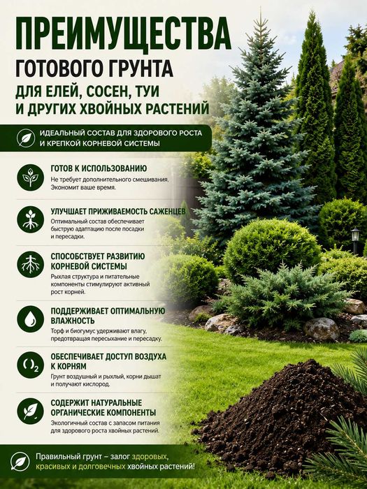 Готовый грунт "АРЧА" для ёлок, сосен, туи и других хвойных растений.