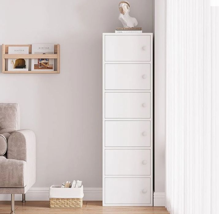 Dulap alb crem maro vertical de depozitare cu 5 sau 6 usite