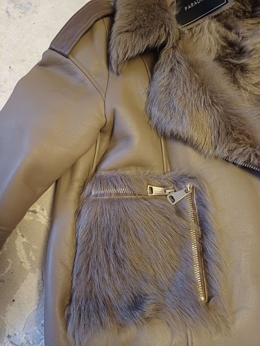 Дубленка кожаная, короткая с мехом тасканы