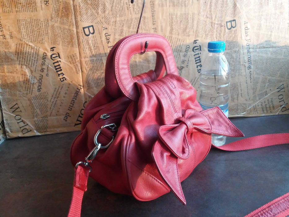 дамска чанта,малка червена,кожена/естествена кожа