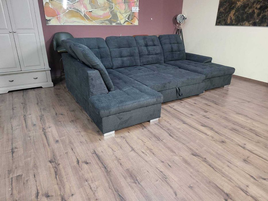 ПРОМОЦИЯ!!!Тъмно сив П - образен ъглов диван Nixon с функция сън