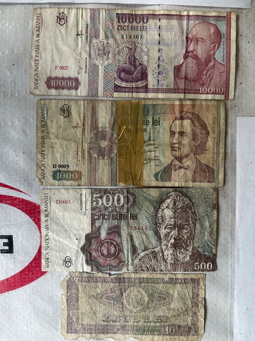 Bancnote vechi 10.000 , 1000, 500, 10 lei