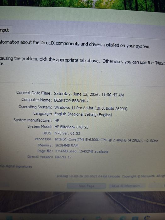 Laptop HP i5, 16 gb ram, SSD 256 gb