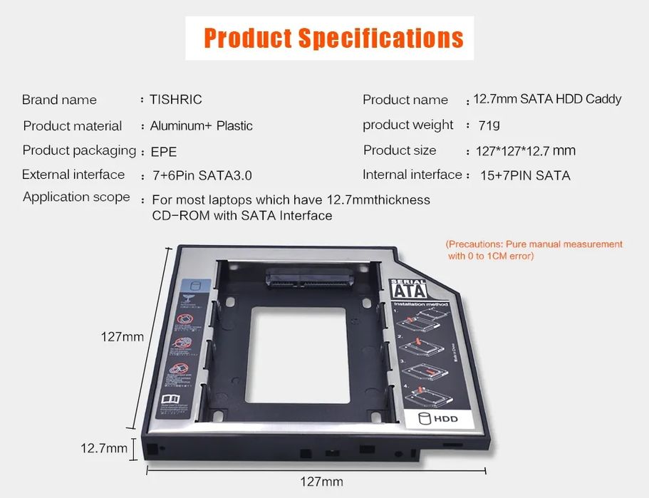 Caddy 9.5 и 12.7 мм. 2.5'' SSD HDD Преходник Кади ,  за хард диск