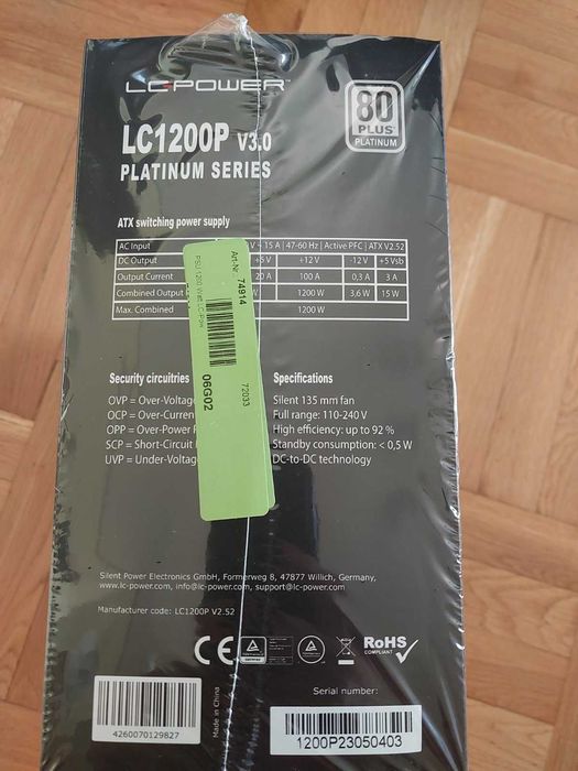 LC Power LC1200P V3.0 - 1200W 80+Platinium - НОВО Захранване