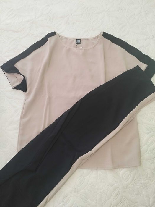 Дамски спортни-елегантен комплект в бежаво и черно