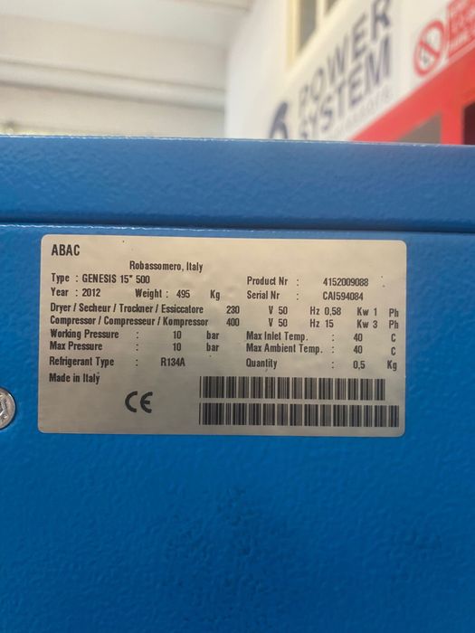 Винтов компресор Abac 15kw с бутилка 500lt и изсушител