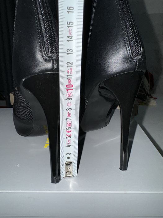 Botine ghete negre cu toc subtire