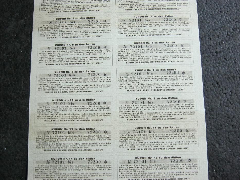 Actiune,bilete,coala 100 active,WILHELM&KUX,fabrica pantofi,Wiena,1928