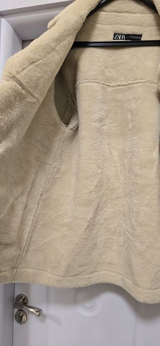 . Ново. Дамско кафяво палто от 
 изкуствен велур и изкуствена овча