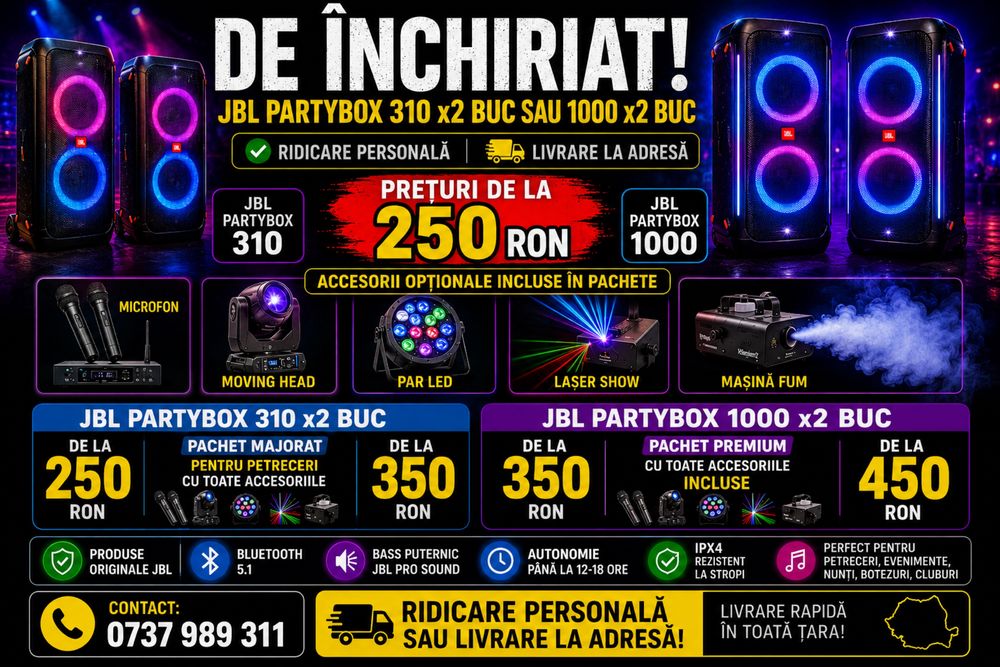 Inchiriez boxe JBL PARTYBOX 310 pentru cabana, petreceri si revelion