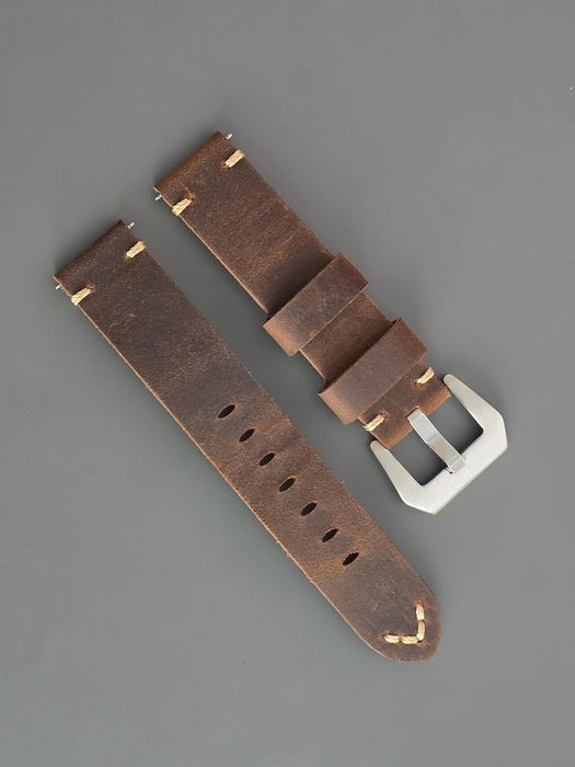 Curea ceas, piele intoarsa, maro, 20mm