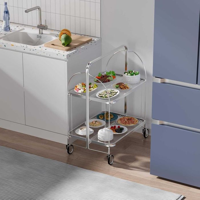 Мобилна сгъваема количка за сервиране, 2-етажна, закалено стъкло  302