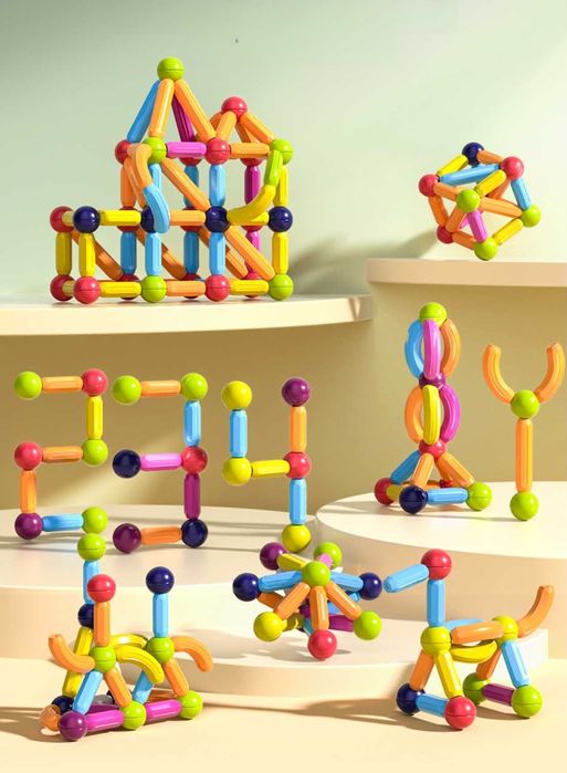 ДВА комплекта магнитни конструктора по 64 бр. всеки (128 бр.) за 35€ лв.