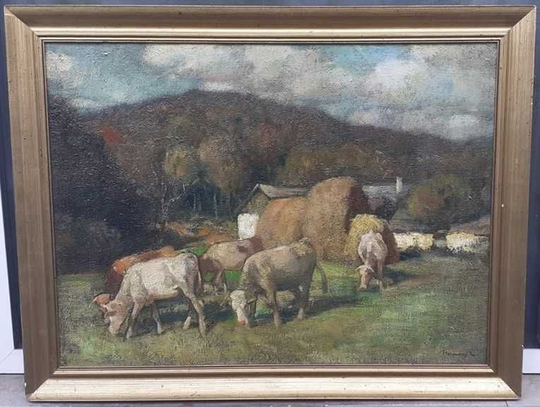 Tablou vechi - peisaj transilvanean - semnat Udvary Pál