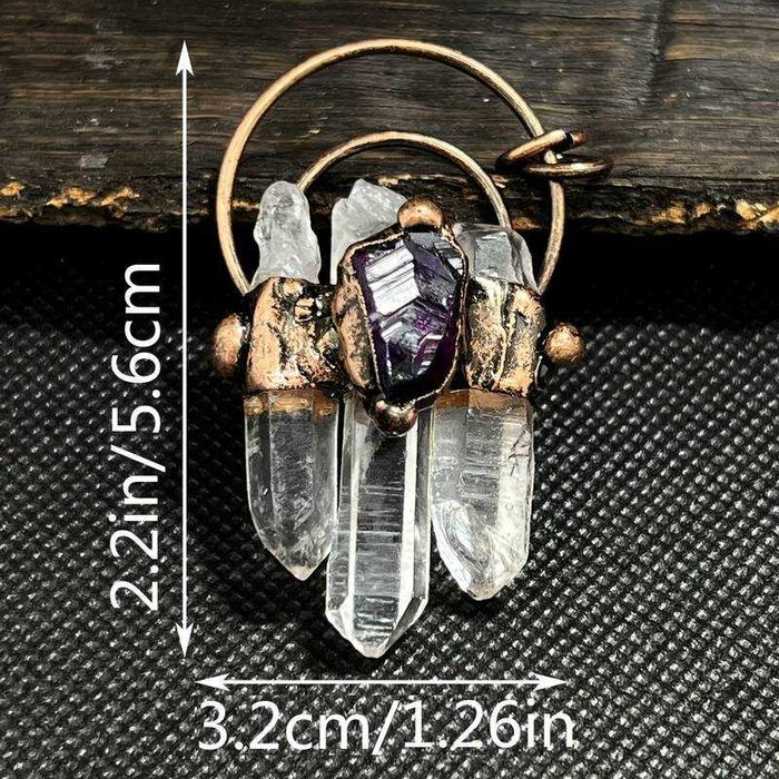 Inel din cupru ars cu 3 cuarţ hexagonal alb