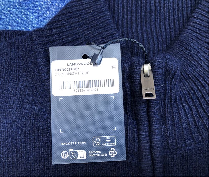 100% вълна Hackett London 1/4 Zip Wool Pullover ОРИГИНАЛ мъжки пуловер