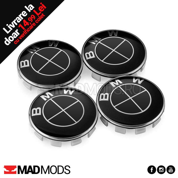 Set 4 capacele negre jante BMW 68mm, 60mm, 56mm Seria 1 2 3 4 5 6 7 8