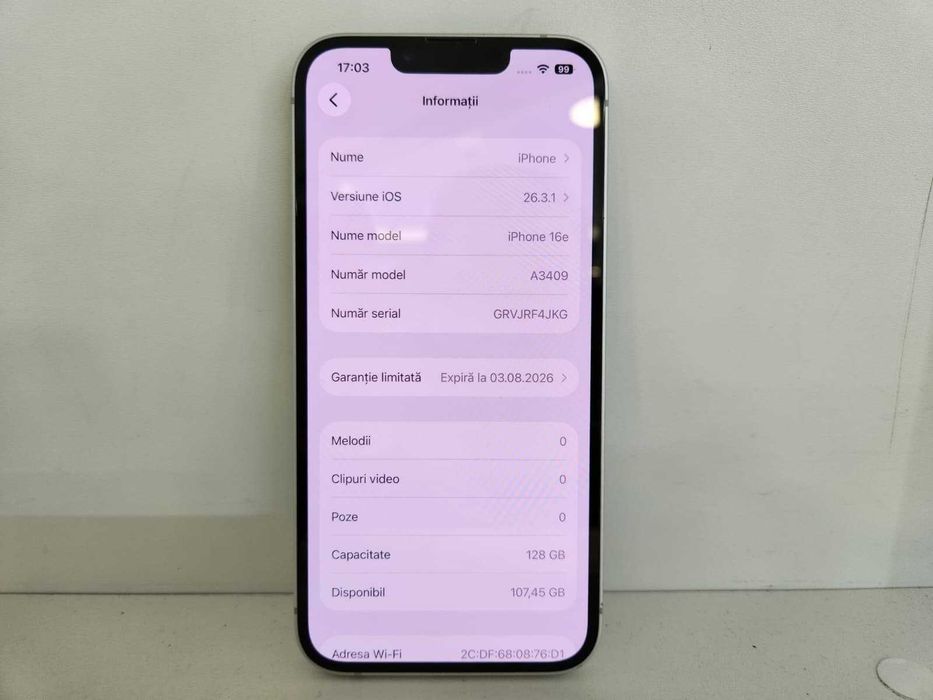 Telefon Apple Iphone 16E 128 Gb Baterie 100% (Ag8 Tudor/B74828) – Garantie 2 Ani!