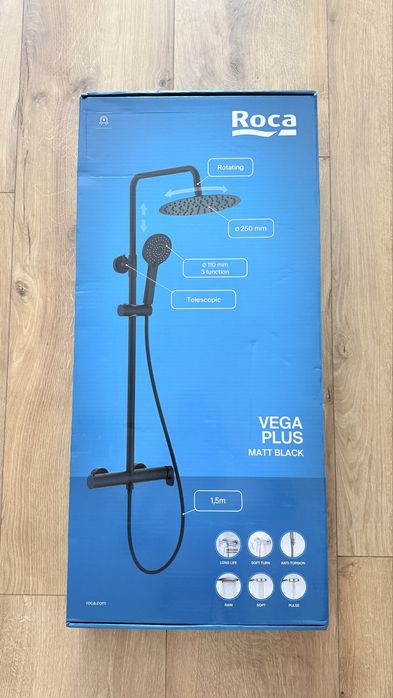 Sistem de duș (coloană) Roca Vega Plus A5A9A6ENB0, aparent, 250 mm, 1 funcție, mat, Negru