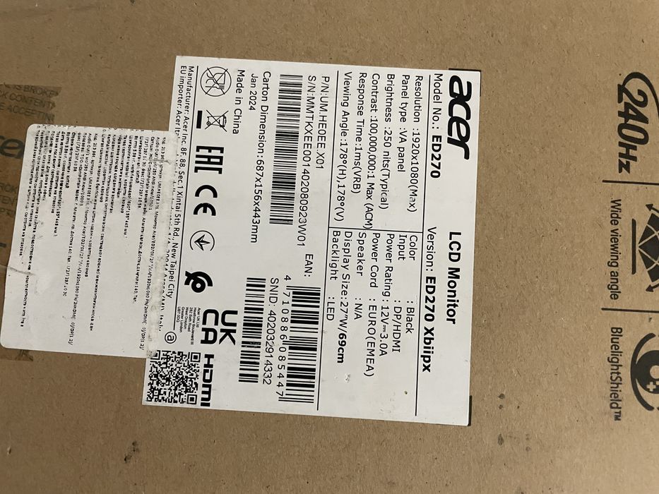 Продается Acer монитор 240гц