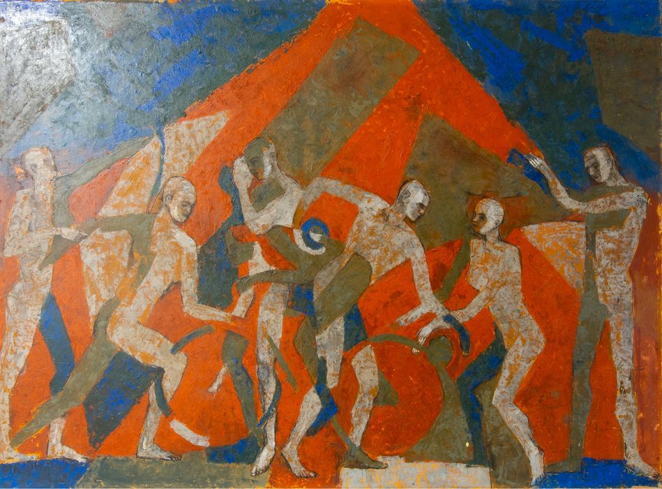 Tablou pictură în ulei pe pânză, 85 x 115 cm, compoziție expresionistă