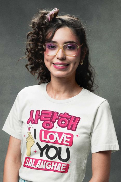 Дамска памучена тениска с щампа "Salanghae" на Корейски