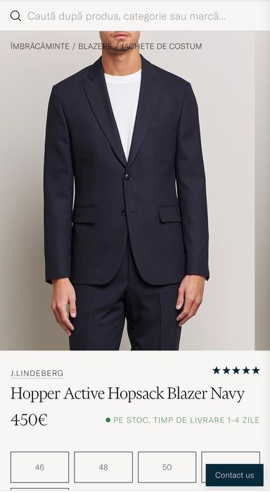 Sacou nou blazer lână J Lindeberg Hopper Soft Combat Cordura 44 46, 48