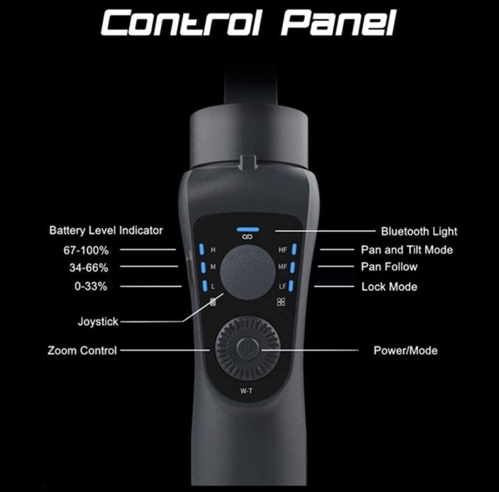 Стабилизатор за телефон, Gimbal Stabilizer, 3-осов, Черен