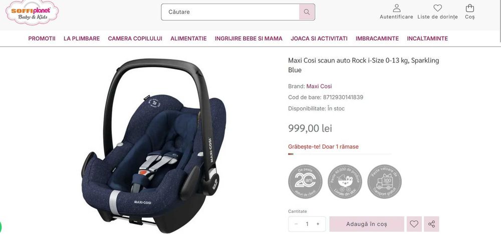 Scaun auto scoica Maxi Cosi I-size 0+ ani pentru masina si carucior