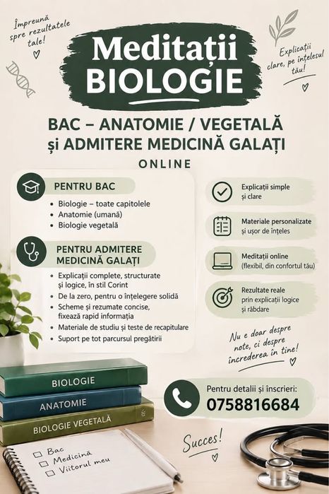 Meditații Biologie Online | BAC & Admitere Medicină Galați